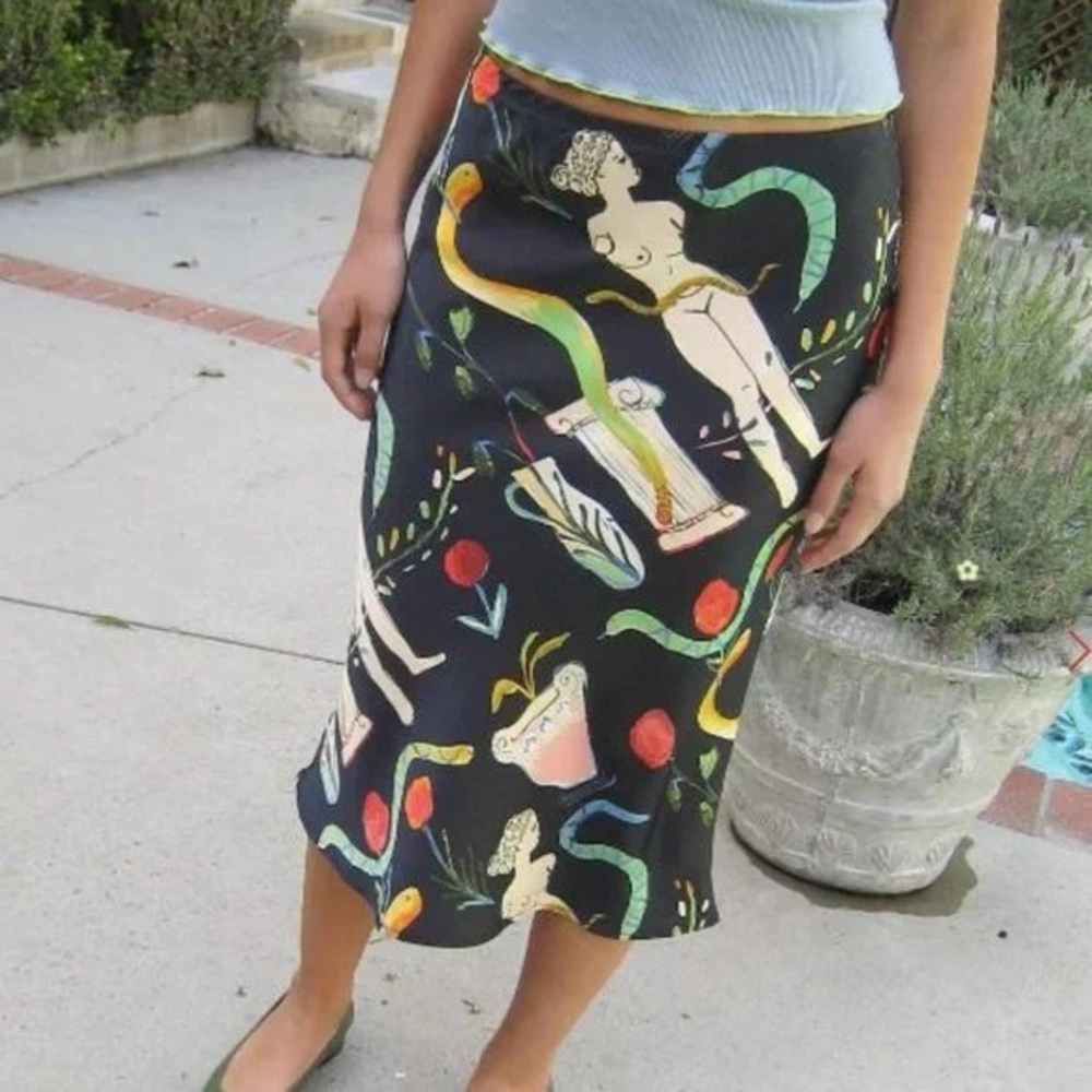 Lisa Says Sandy Slip Midi Skirt - Museo Nero Print